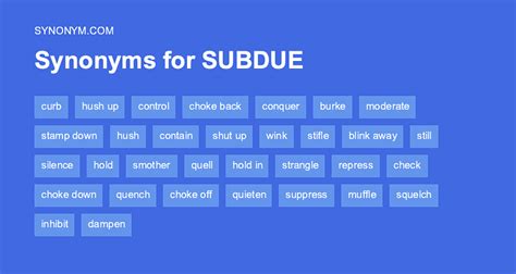 Synonym for subdued - Find 167 words that mean to get the better of by force or strategy, such as overcome, conquer, defeat, and quell. Learn how to use subdue and its synonyms in different …